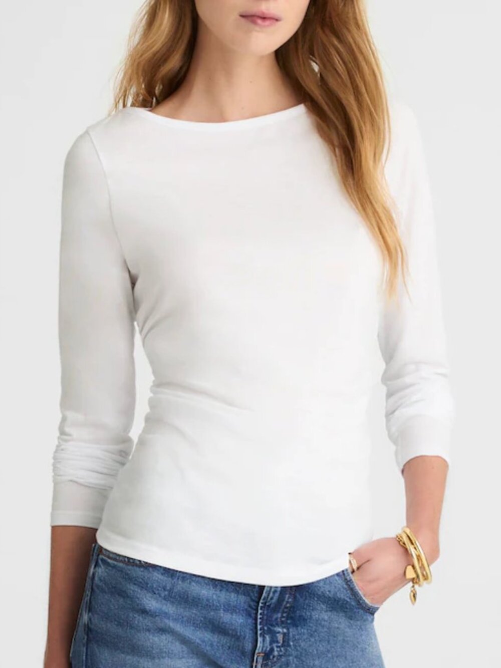 Madewell Ruched Crewneck Long Sleeve Tee Soft Slub White Size XS NWT